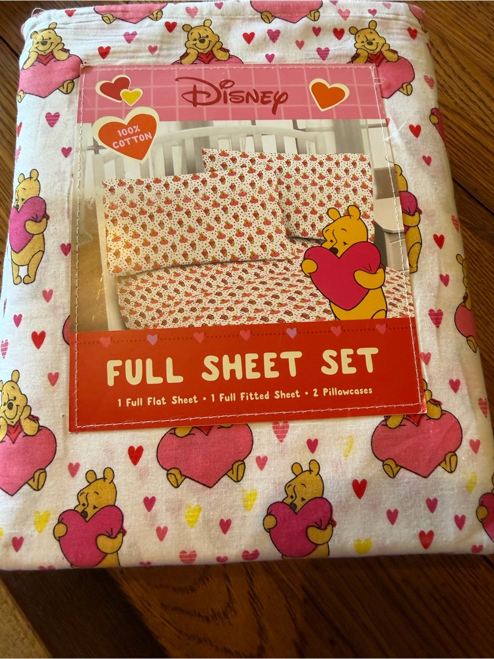 Disney Winnie the Pooh Pink and Yellow Heart Full Sheet Set